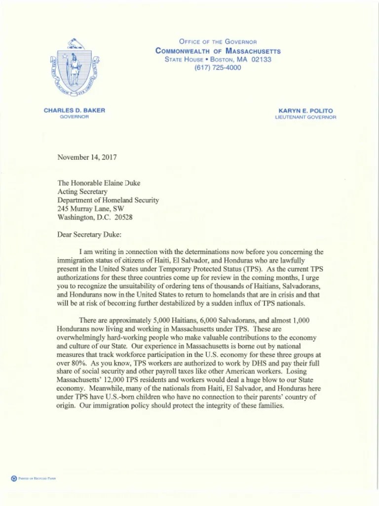 At my previous role at tradelot, i provided secretarial and administrative services for an equipment rental company. Gov Baker TPS Letter to Secretary Duke