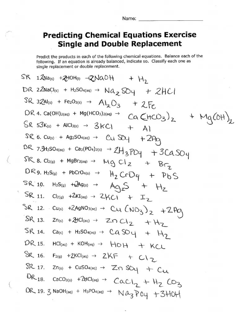 5c Single and Double Replacement Reactions Answers PDF