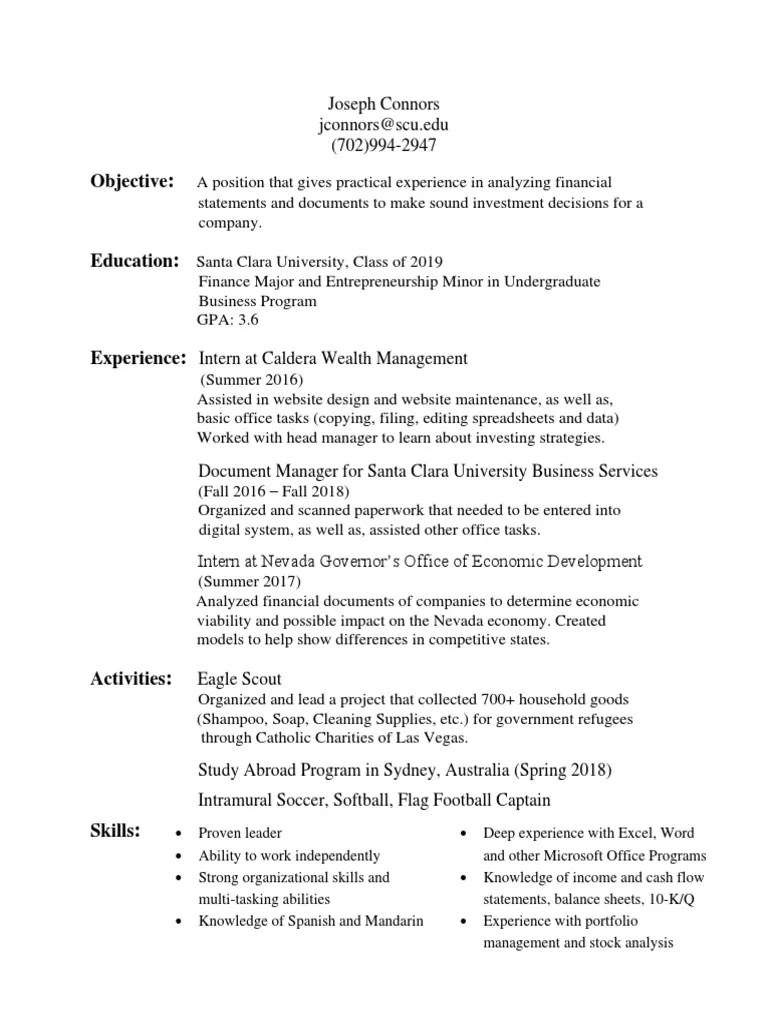 resume 1 Microsoft Excel Business