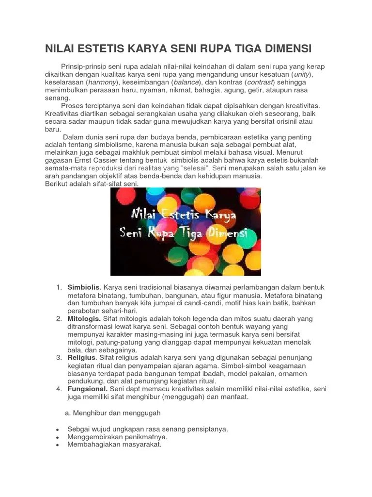 Nilai Estetis Karya Seni Rupa Tiga Dimensi