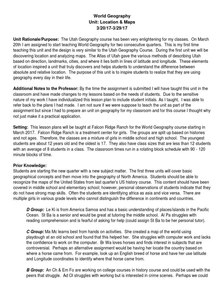 Lesson Plans World Geography Unit PDF Classroom Map