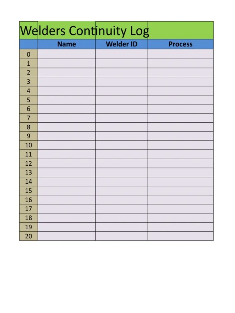 92742254 Welder Continuity Log