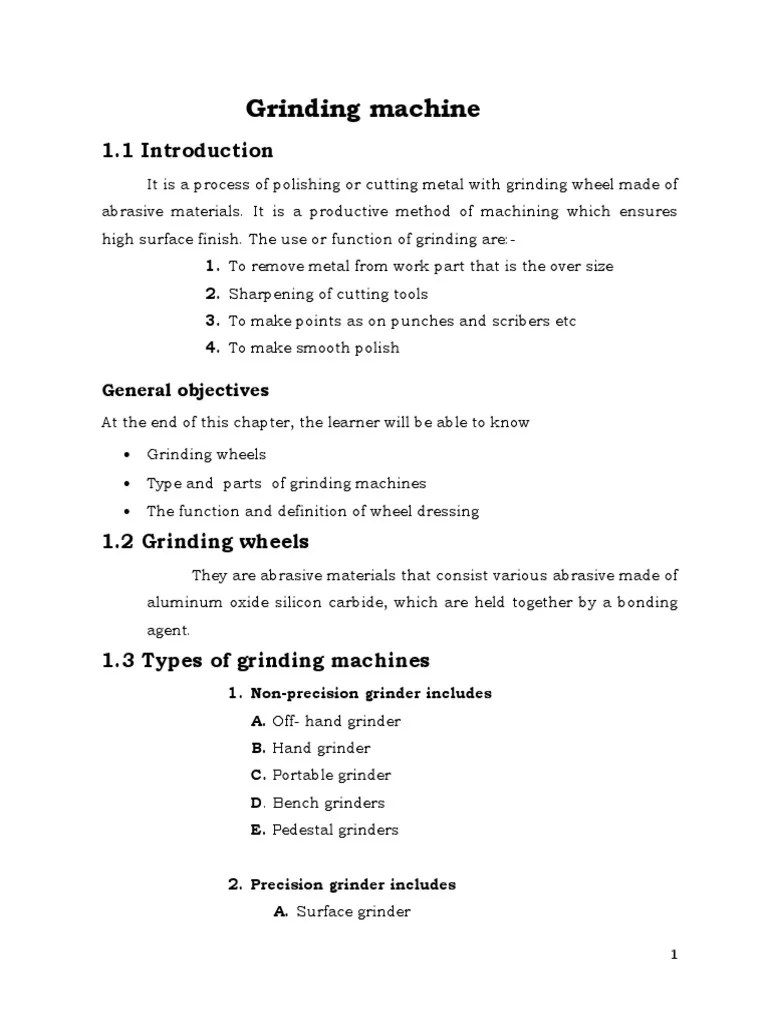 Grinding Machine General Objectives PDF Grinding (Abrasive Cutting