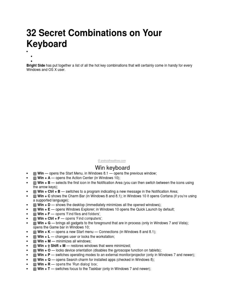 32 Secret Combinations on Your Keyboard Computer Keyboard Windows 8.1