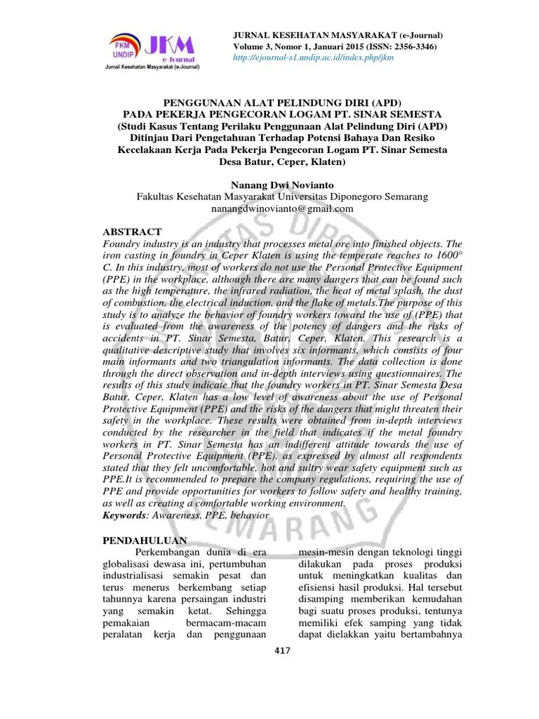 18386IDpenggunaanalatpelindungdiriapdpadapekerjapengecoran