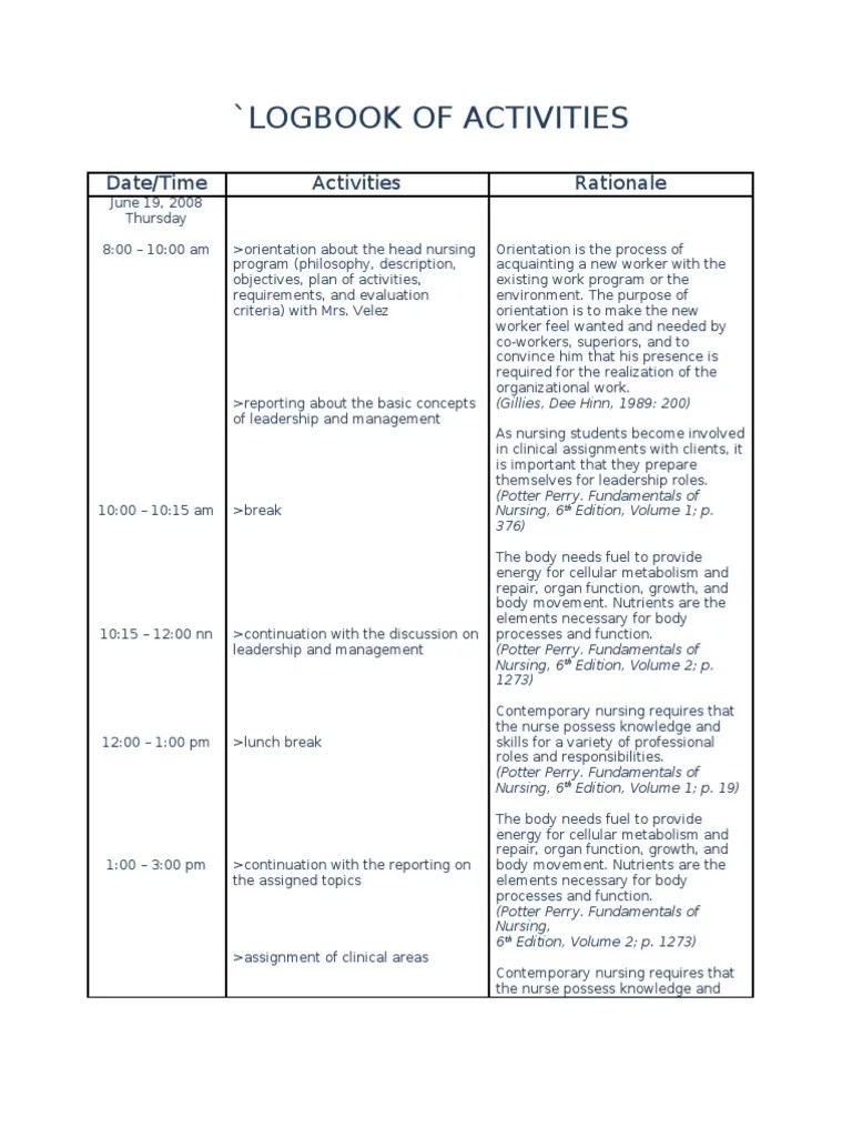 Sample Logbook 1 Nursing Physician