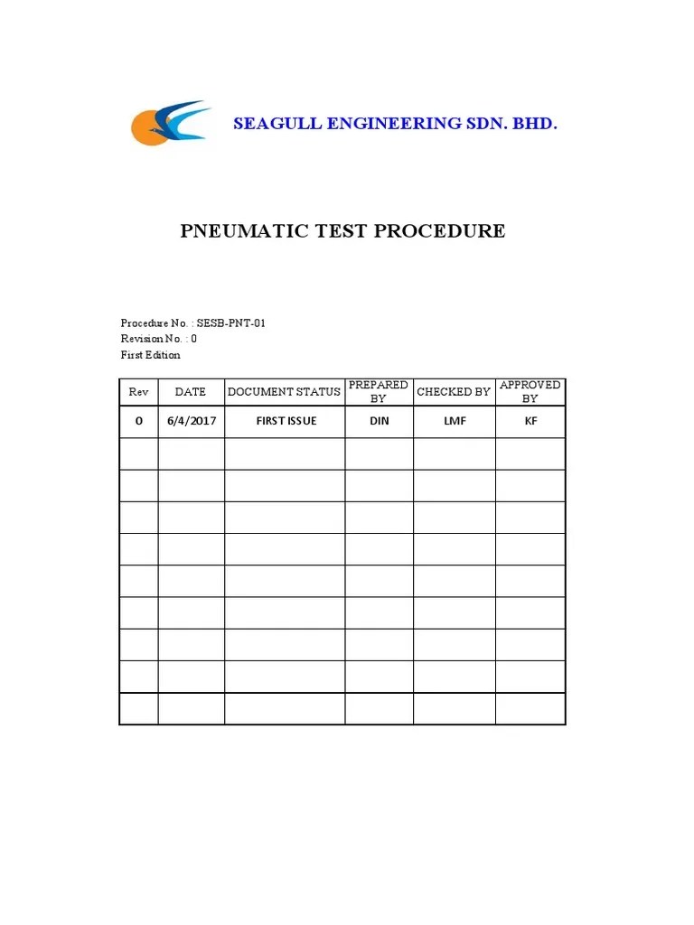 Pneumatic Test Procedure For Seagull PDF Engineering Science
