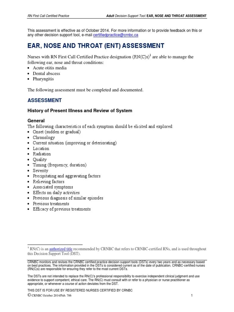 Ear Nose and Throat Assessment Adult Ear Nursing