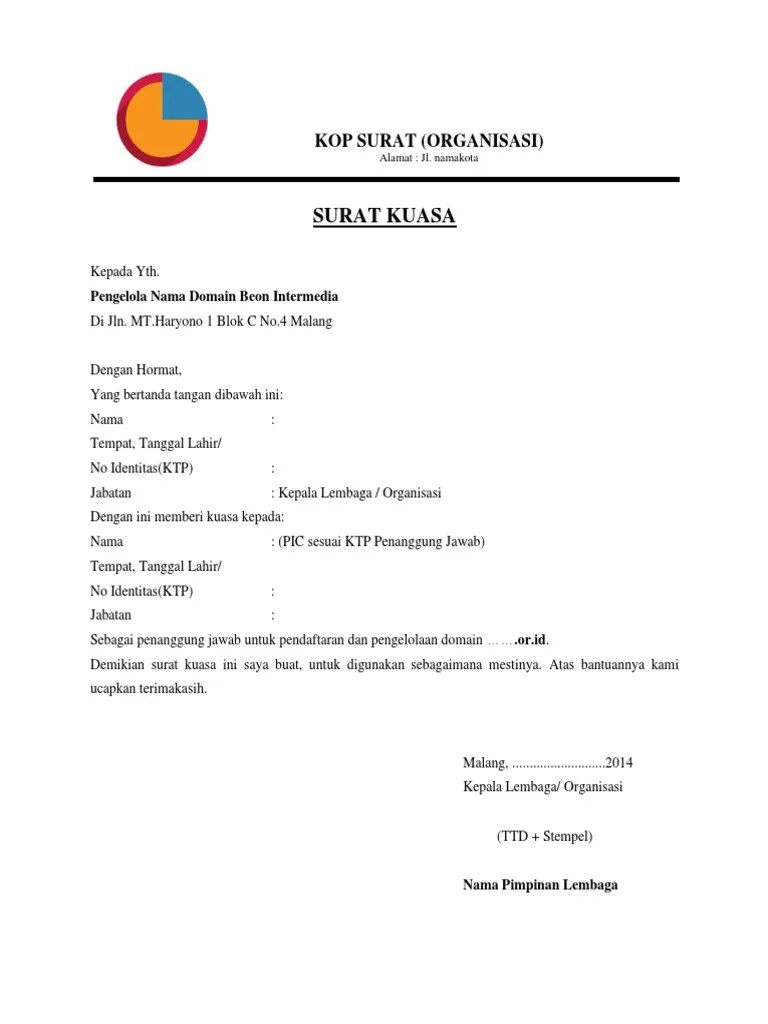 Surat Kuasa Pimpinan Organisasi Lembaga | PDF