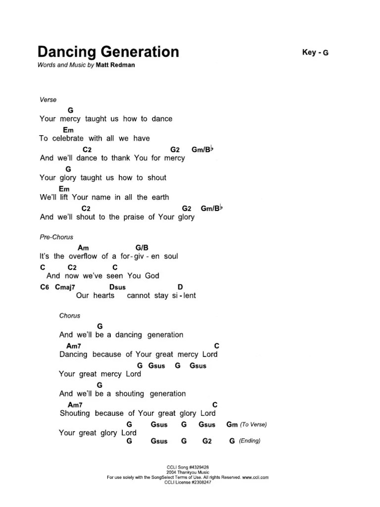 Dancing Generation Chord Sheet PDF