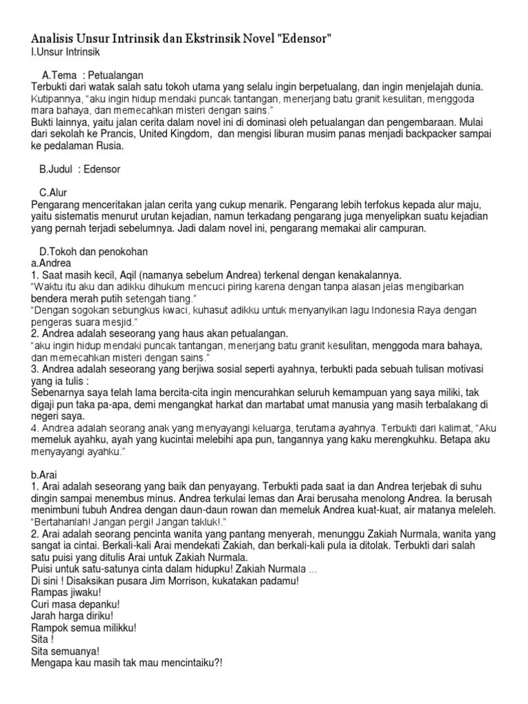 Analisis Unsur Intrinsik Dan Ekstrinsik Novel | PDF