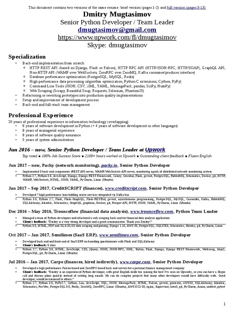 Dmugtasimov Resume Upwork Selenium (Software) Software Development
