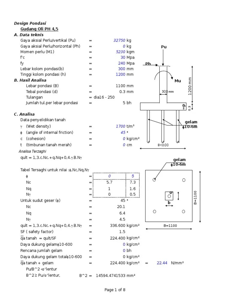 150486290 Perhitungan Pondasi Telapak Xls