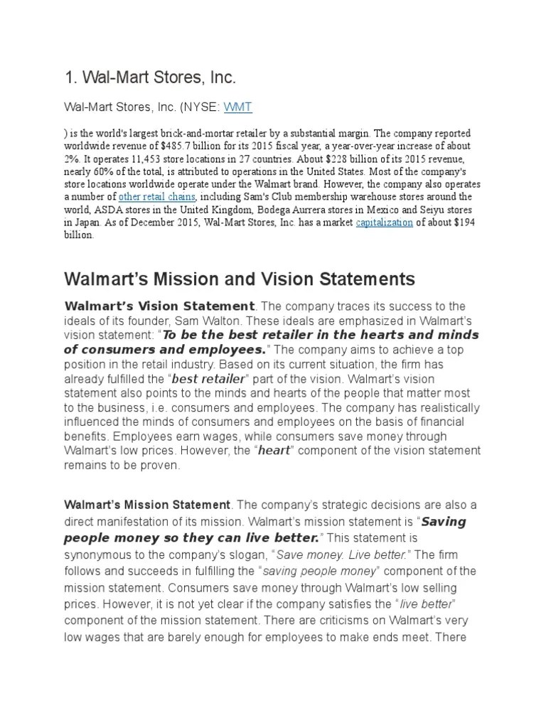 🎉 Walmart mission and vision statement. K. 20190131