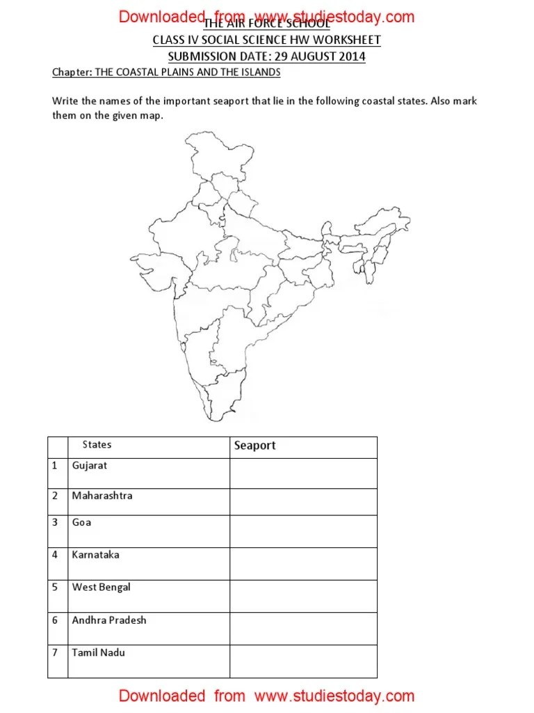 CBSE Class 4 Social Studies Worksheet Coastal Plains and The Islands