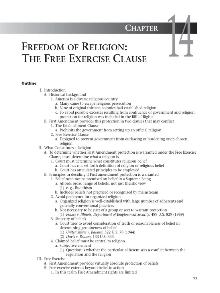 Free Exercise Free Exercise Clause First Amendment To The United