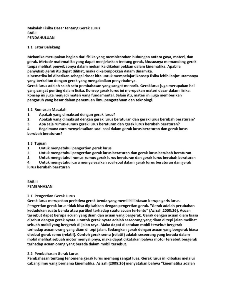 Makalah Fisika Dasar Tentang Gerak Lurus | PDF