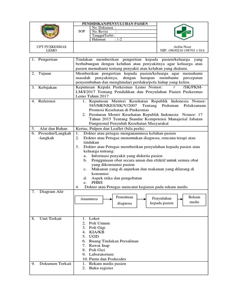7.8.1.1 SOP Pendidikan Penyuluhan Pasien | PDF