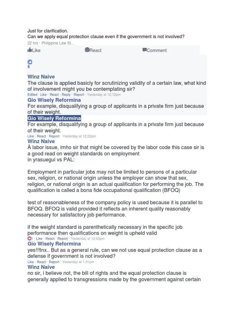 Equal Protection Clause Fourteenth Amendment To The United States