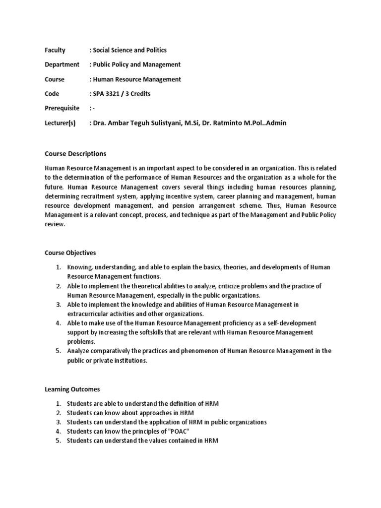 HRM Course Specs Human Resource Management Understanding