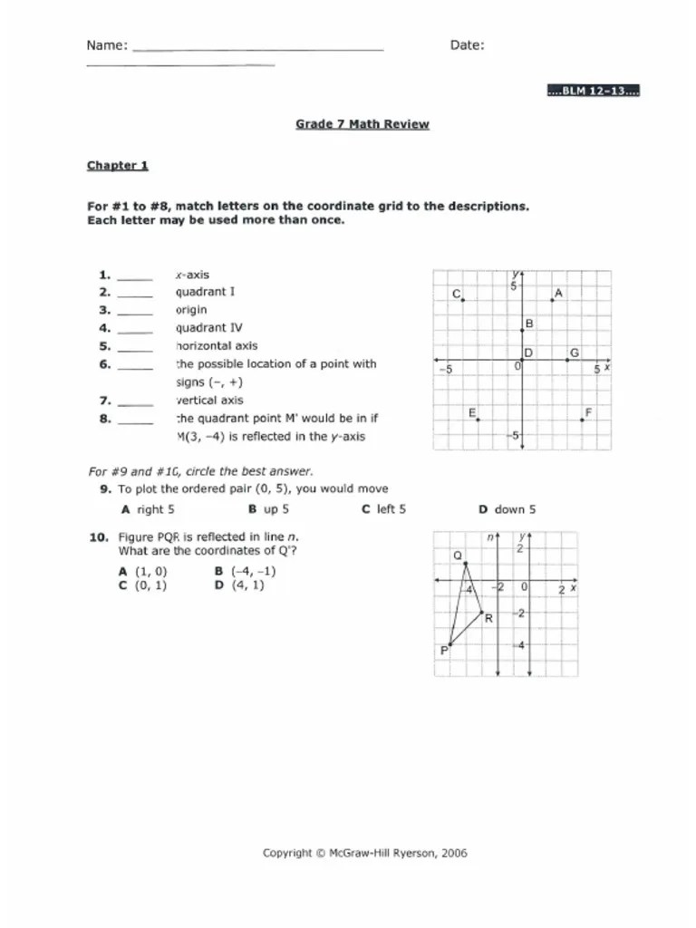 Grade 7 Math Final Exam Review