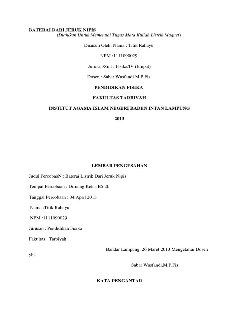 Laporan Percobaan Kandungan Listrik Pada Buah Seputar Laporan