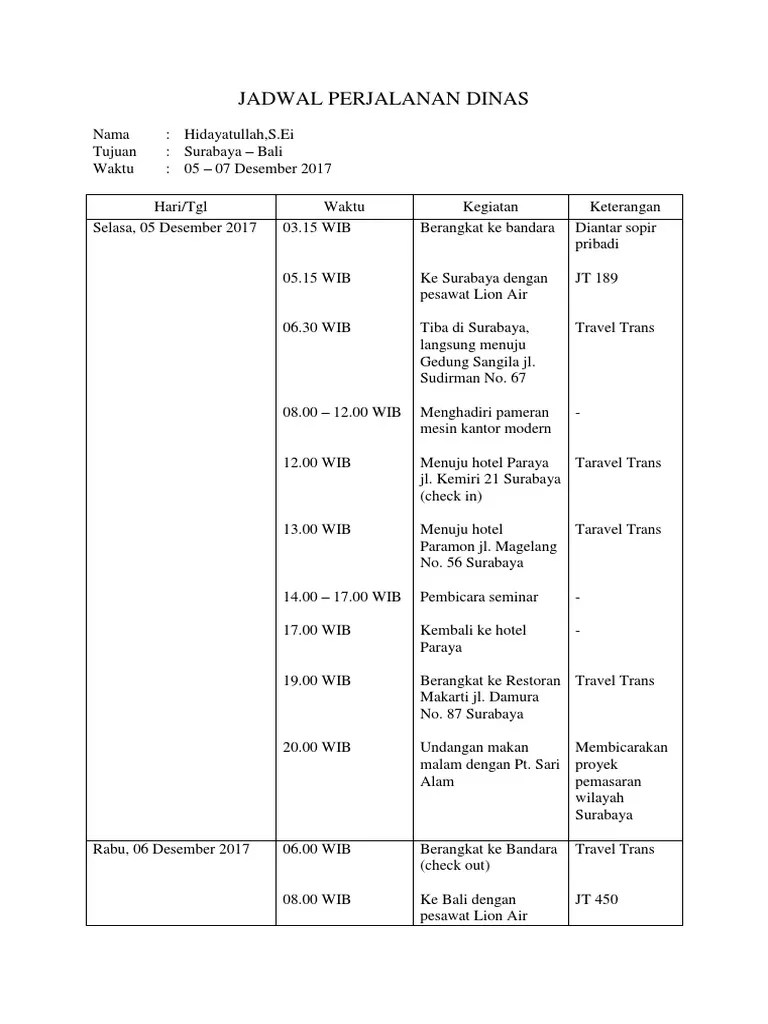 Contoh Jadwal Perjalanan Dinas Pimpinan Ke Bali Seputar Jalan