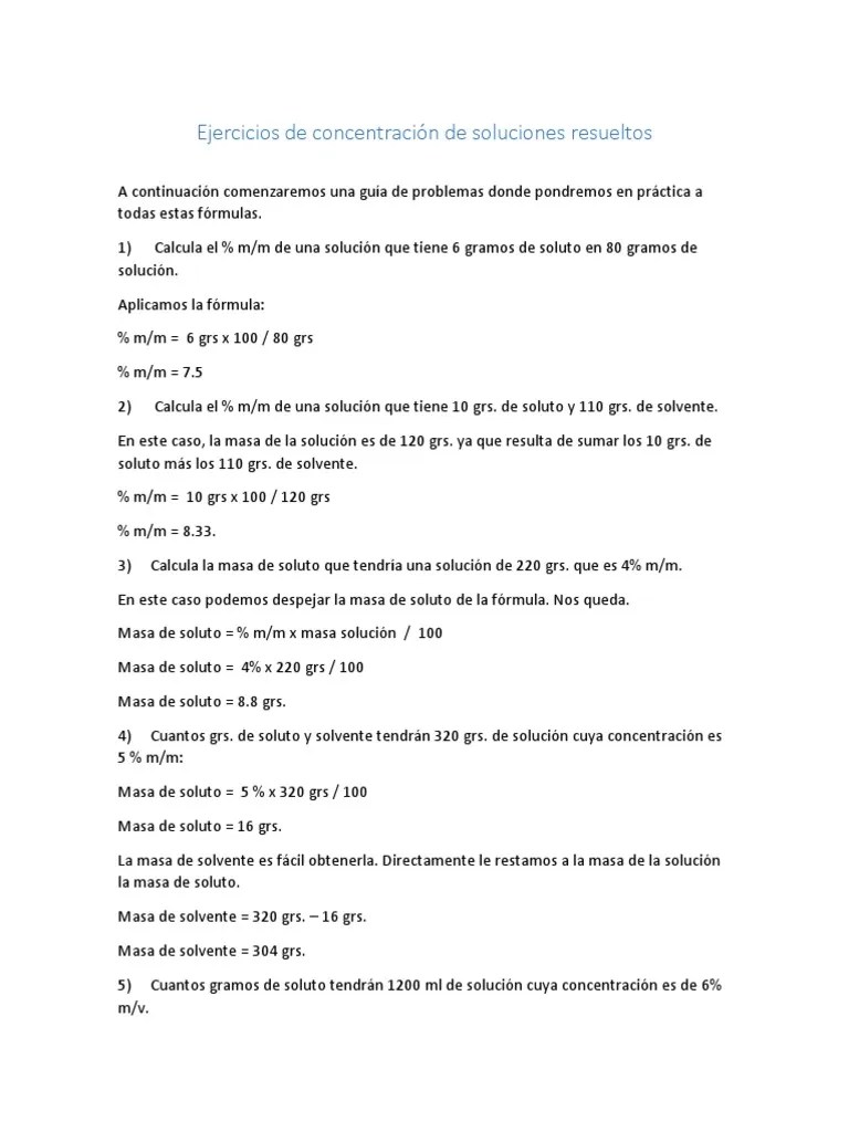 Ejercicios de ConcentraciÃ³n de Soluciones Resueltos Concentration
