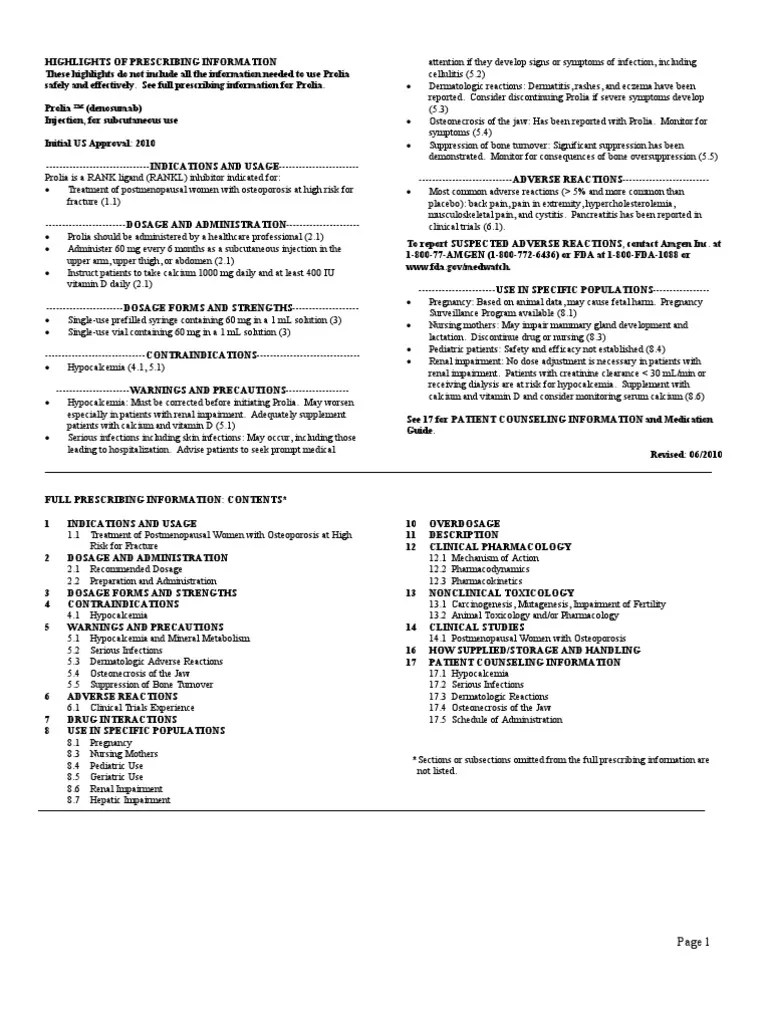 Prolia PDF Osteoporosis Adverse Effect