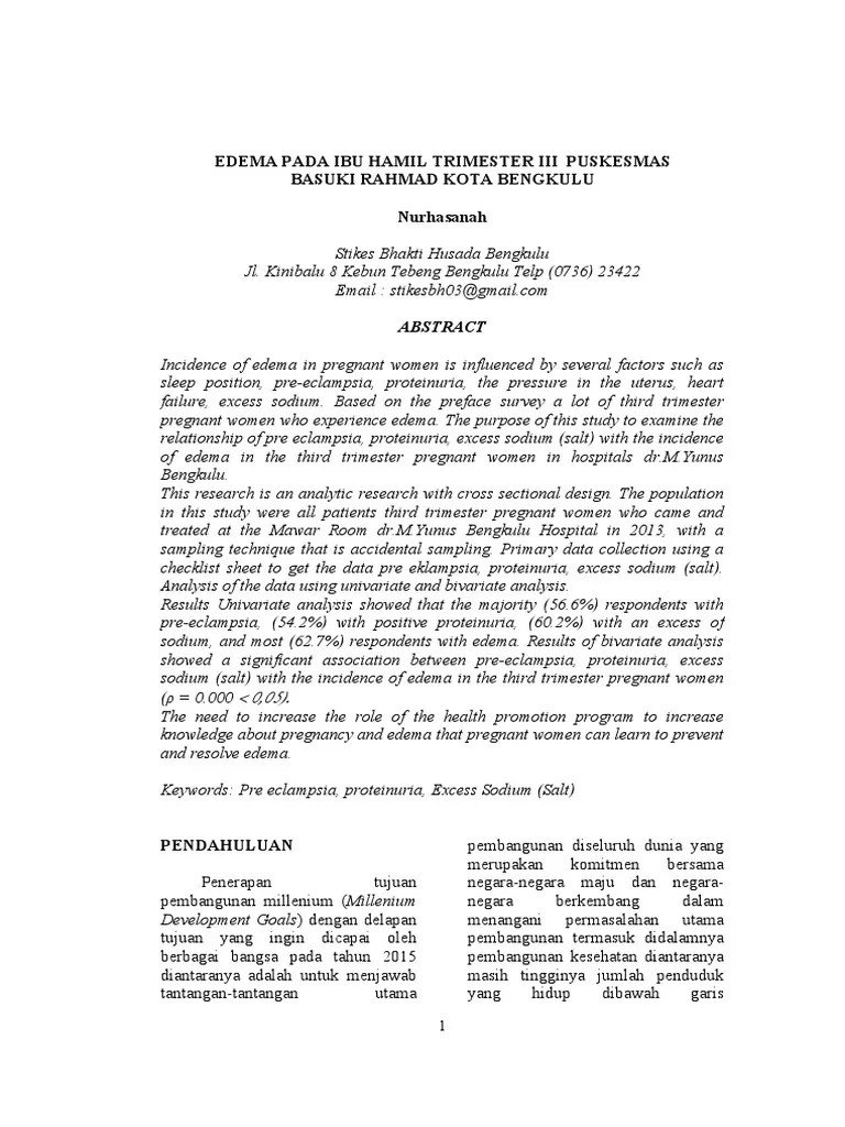 Edema Pada Ibu Hamil Trimester III Puskesmas Basuki Rahmad Kota