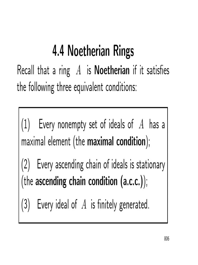 4.4 Noetherian Rings PDF Ring (Mathematics) Ring Theory