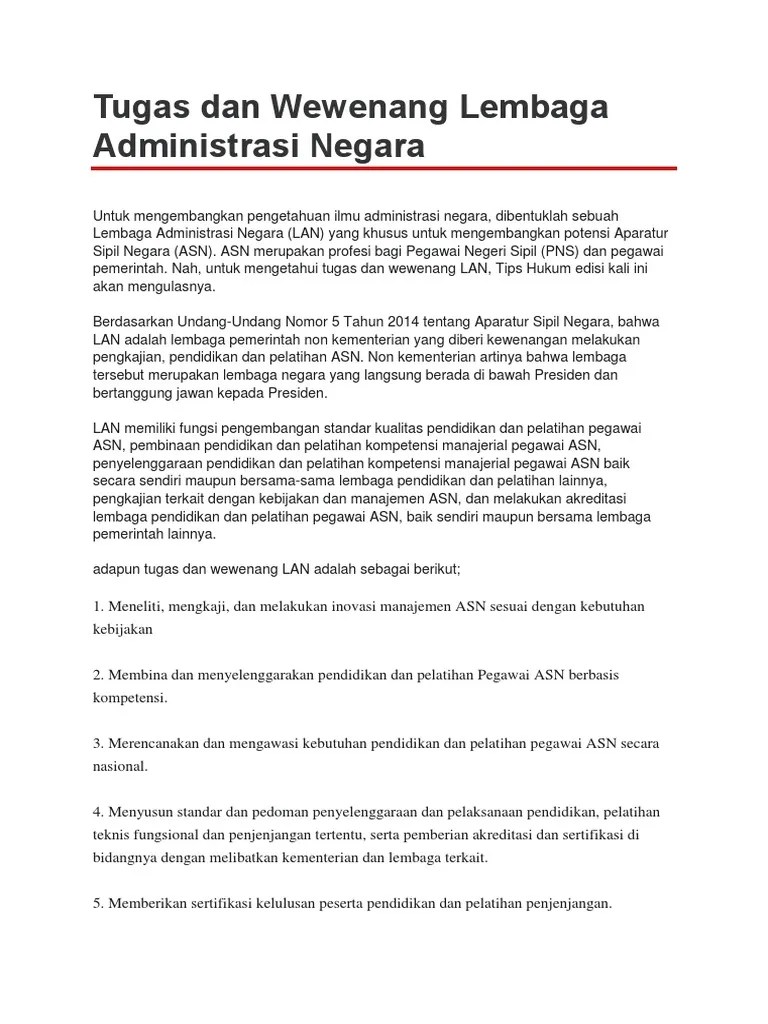 Tugas Dan Wewenang Lembaga Administrasi Negara | PDF