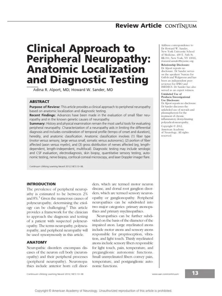 AAN CONTINUUM Approach To Peripheral Neuropathy Localization and