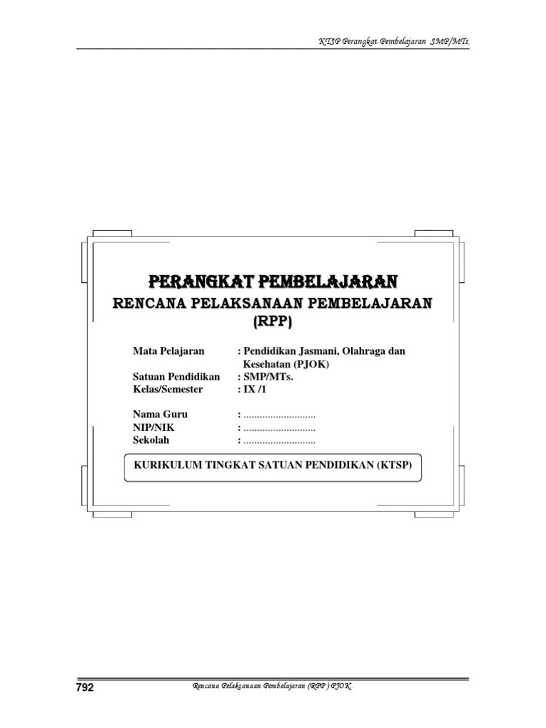 RPP Kurikulum 2006 (KTSP) Untuk Kelas IX Semester I