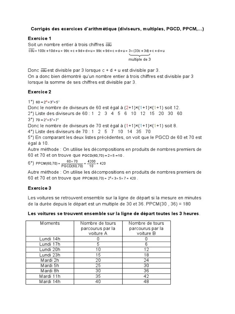 Corrigés Exercices Arithmétique | PDF | Nombre premier | Théorie des anneaux