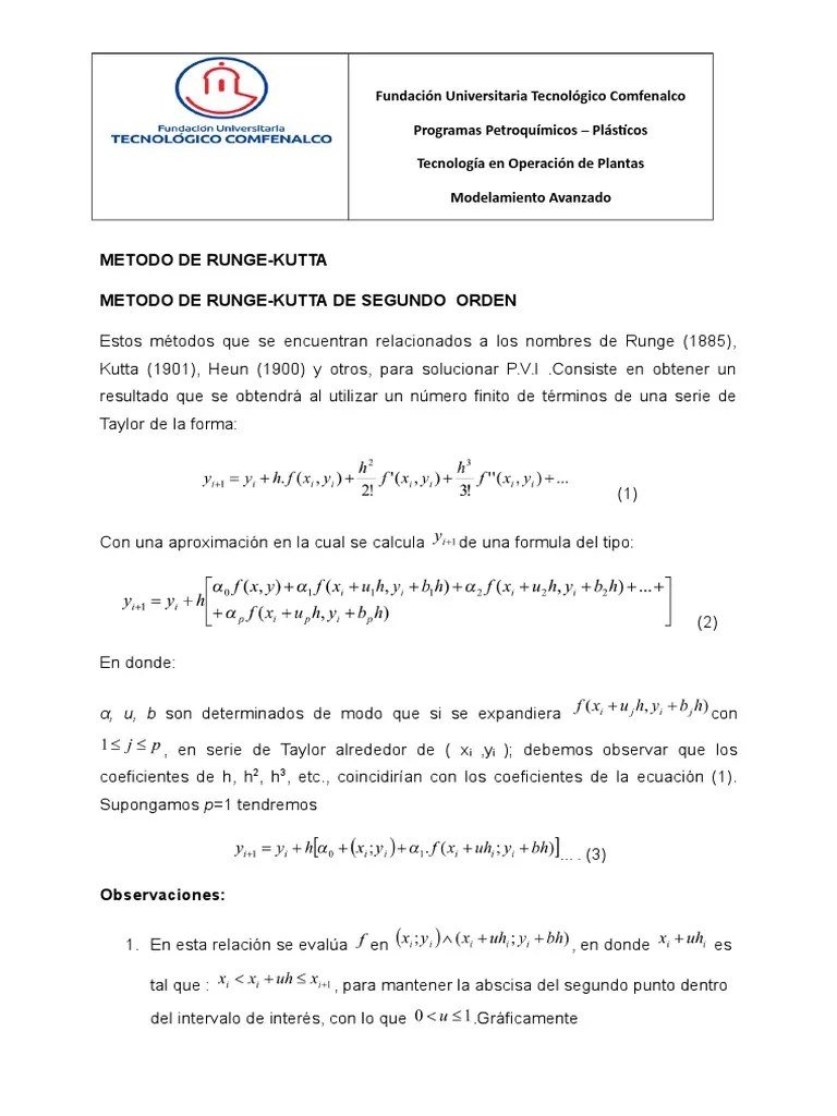 Método de RungeKutta de Segundo Orden PDF Iteración Ecuaciones