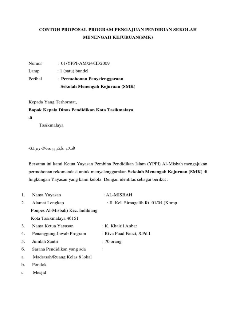 Contoh Proposal Program Pengajuan Pendirian Sekolah Menengah Kejuruan