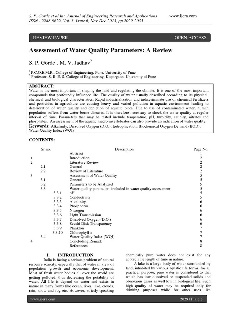 Assessment of Water Quality Parameters PDF PDF Water Quality