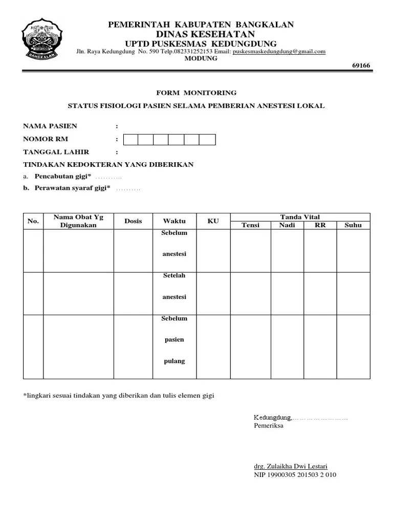 Form Monitoring Status Fisiologi SLM Pemberian Anestesi