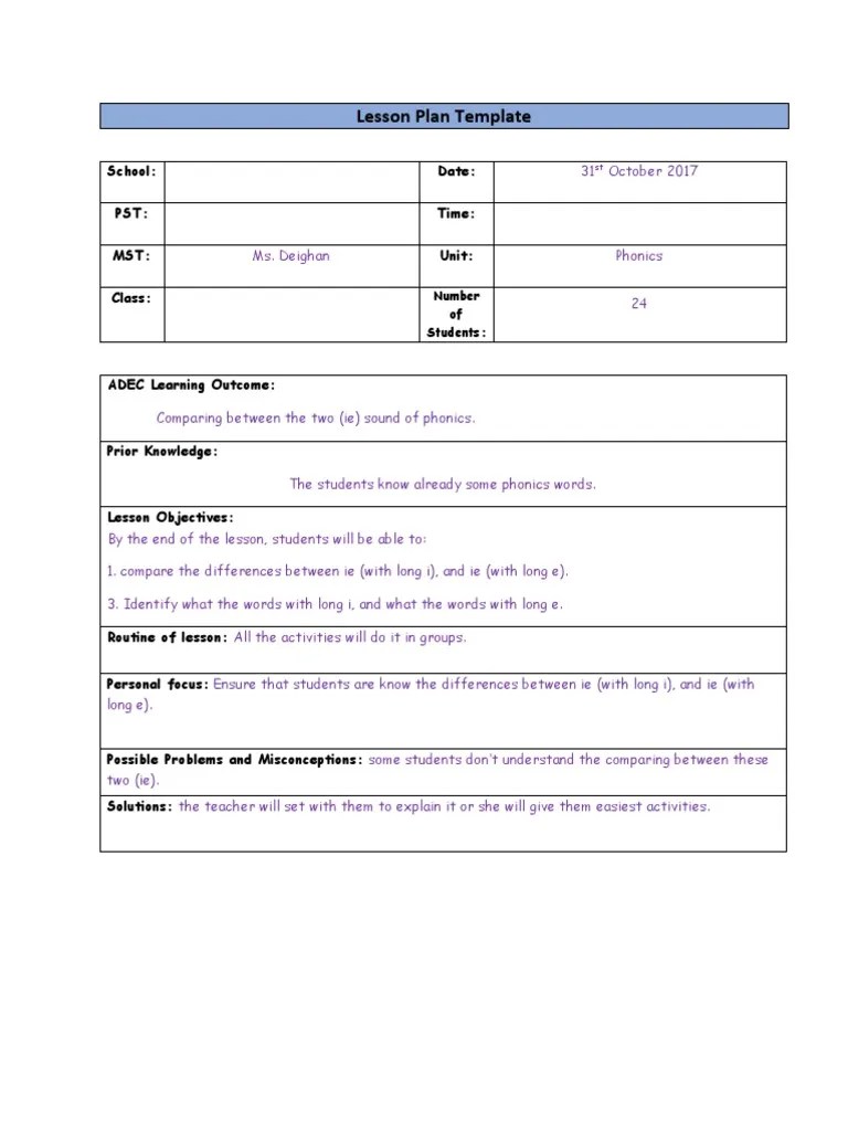 lesson plan choral reading Phonics Lesson Plan