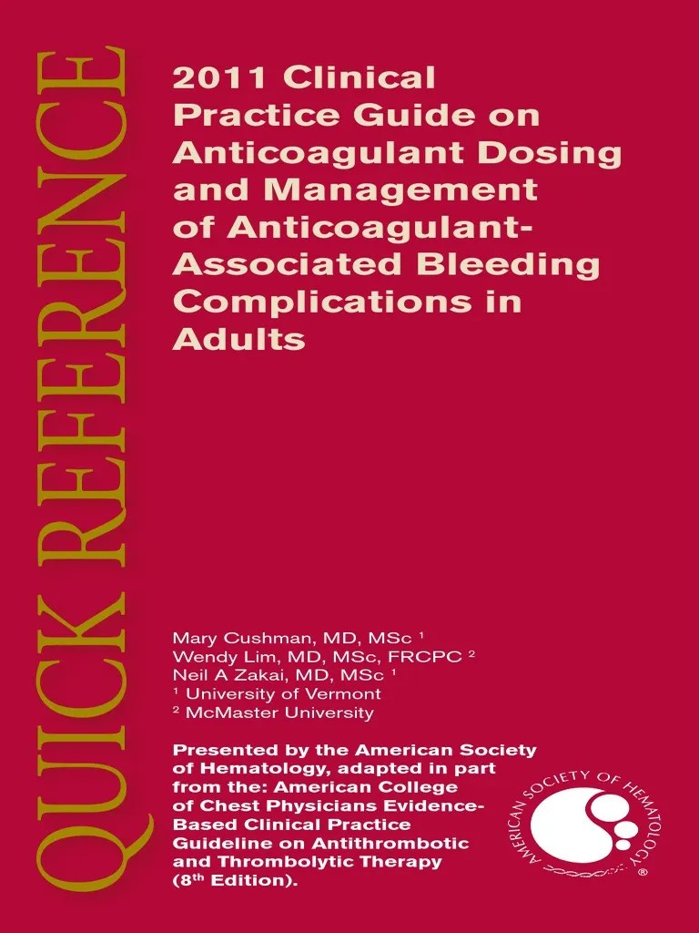 Anticoagulant Guidelines ASH PDF Blood Medical Treatments