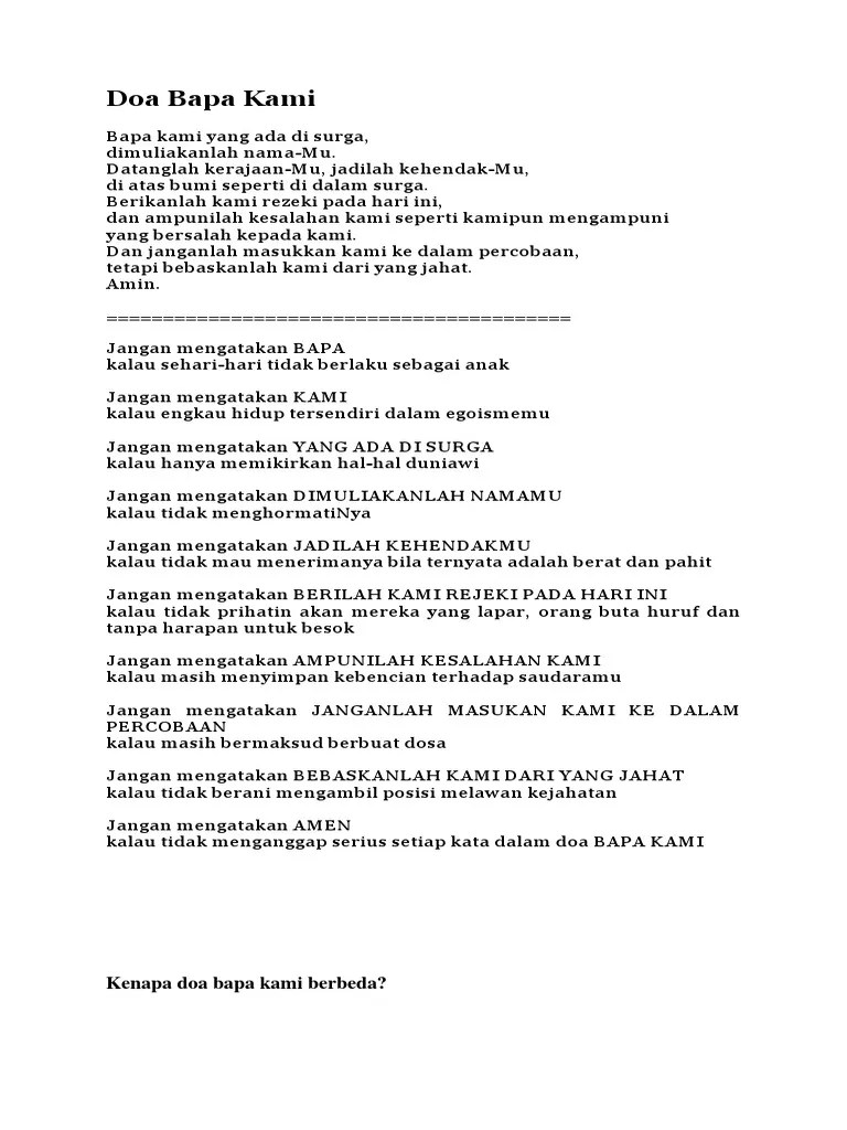 Doa Bapa Kami Dalam Bahasa Inggris Versi Kristen Protestan