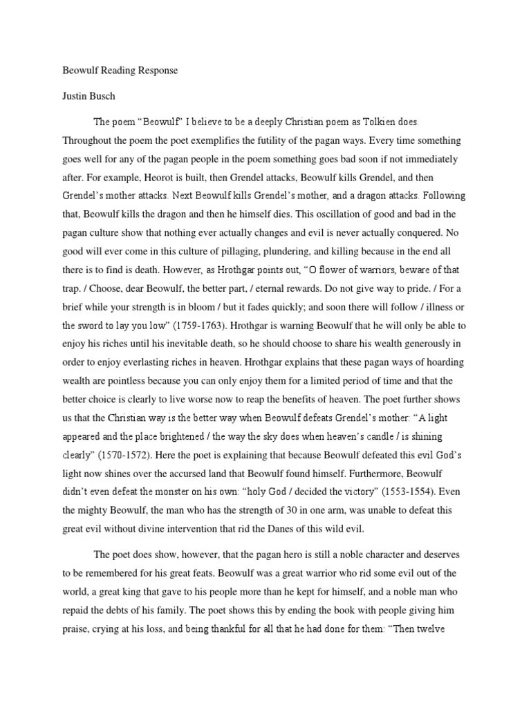 beowulf reading response Beowulf Old English Poems
