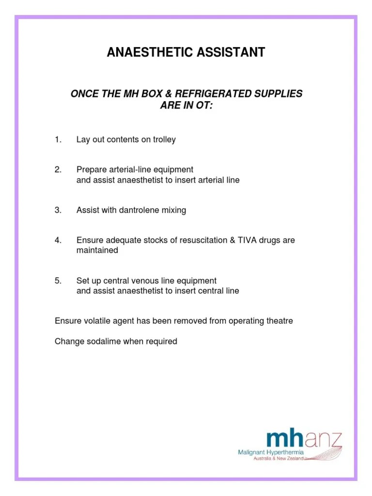 Anaesthetic Assistant Once The MH Box & Refrigerated Supplies Are in