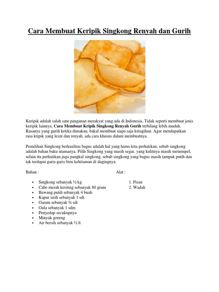 Cara Membuat Keripik Singkong Renyah Dan Gurih | PDF