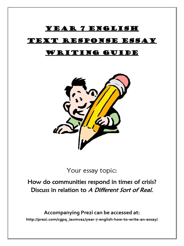 Year 7 Text Response Essay Writing Guide ADSOR Essays Paragraph
