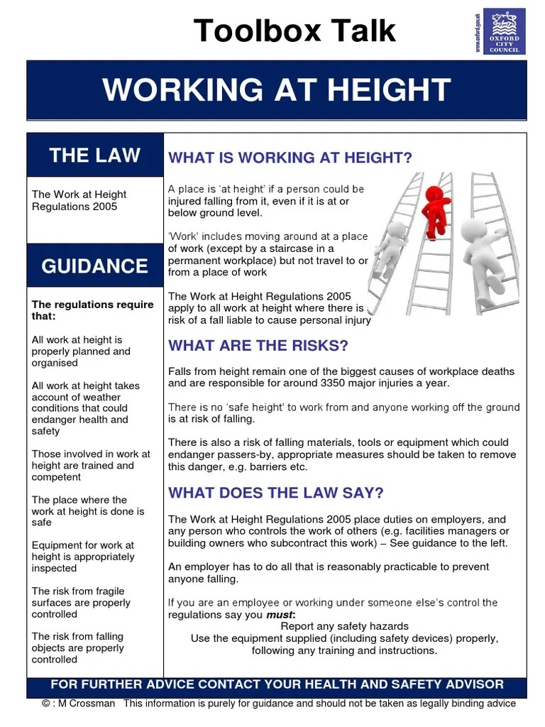 Working at Height Toolbox Talk Safety Working Conditions