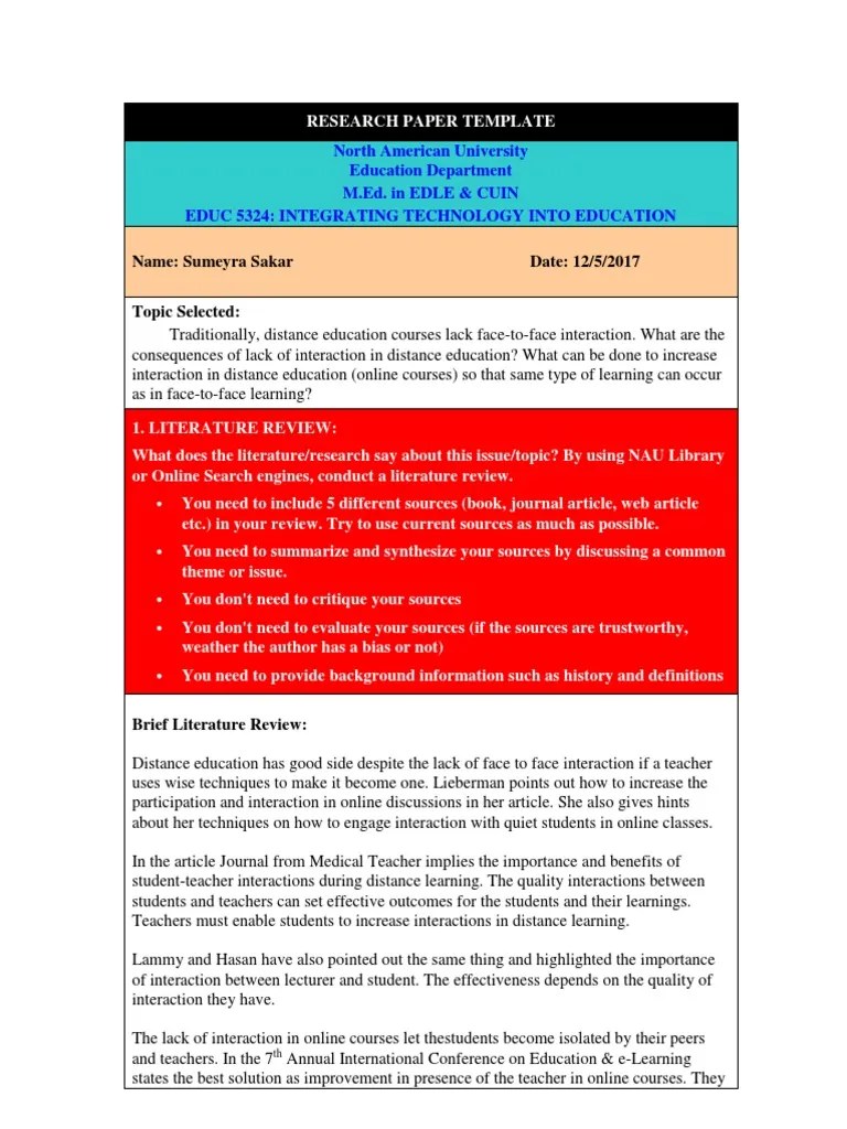 educ 5324research paper template Educational Technology Distance Education