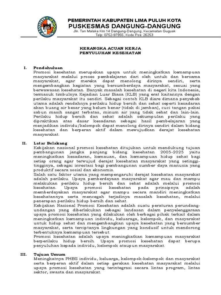 Kerangka Acuan Kerja Penyuluhan Kesehatan | PDF
