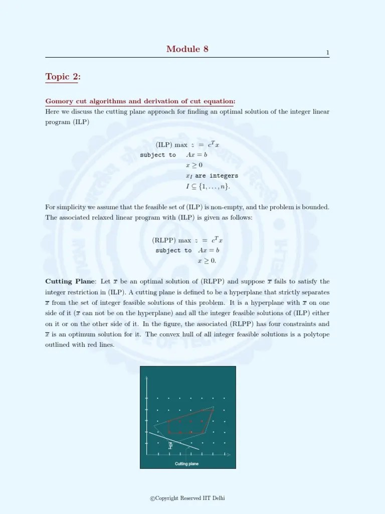 NPTEL Gomory Cut Algorithm Course Linear Programming Problems PDF